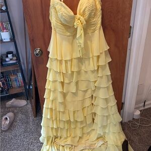 David's Bridal Yellow Layered Prom Dress